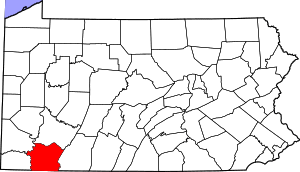 Map of Pennsylvania highlighting Fayette County