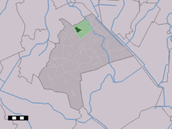 The town centre (dark green) and the statistical district (light green) of Annen in the municipality of Aa en Hunze.
