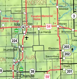 KDOT map of Allen County (legend)