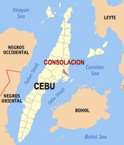 Map of Cebu with Consolacion highlighted