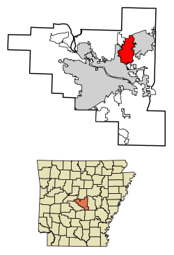 Location of Sherwood in Pulaski County, Arkansas.