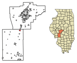 Location of Virden in Sangamon County, Illinois.