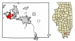 Location of Carterville in Williamson County, Illinois.