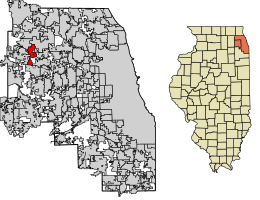 Location of Hanover Park in Cook and DuPage County, Illinois.