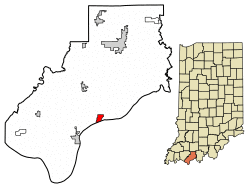 Location of Grandview in Spencer County, Indiana.
