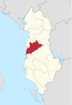 Map of the Republic of Albania with Tirana highlighted
