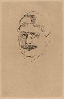 Photogravure made after the portrait of Hamsun by Edvard Munch in the collection of the National Gallery of Art, Washington DC..