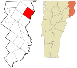 Location in Essex County and the state of Vermont.