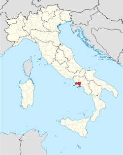 Map highlighting the location of the province of Naples in Italy