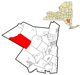 Location of Denning within Ulster County and the state of New York