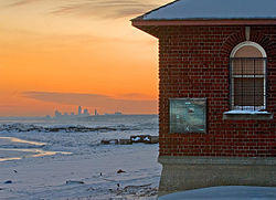 Winter view of Cleveland's skyline from Huntington Beach