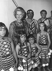 During her visit she met the Auckland Chamber of Commerce (pictured above with NZ Prime Minister Robert Muldoon) and a dinner with the New Zealand National Party, from where the picture of Thatcher and the children was taken.