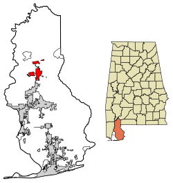 Location of Bay Minette in Baldwin County, Alabama.