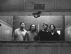 The Freight Elevator Quartet in 1998. From left to right: Paul Feuer, Stephen Krieger, R. Luke DuBois, Rachael Finn.