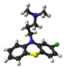 Ball-and-stick model of the chlorpromazine molecule