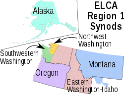 A map of the northwest US showing the ELCA synods of Region 1