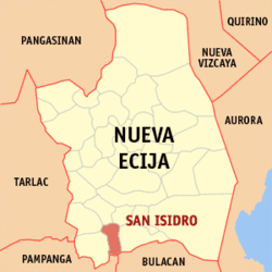 Map of Nueva Ecija with San Isidro highlighted