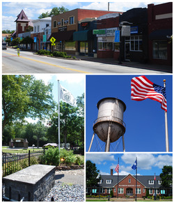 Top, left to right: Downtown Williamston, the grave of West Allen William (founder of Williamston) in Williamston Springs Mineral Park, water tower at the Williamston Mill, Williamston Municipal Center