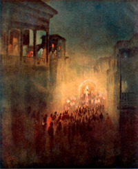 A painting by Gaganendranath Tagore depicting Durga puja immersion.