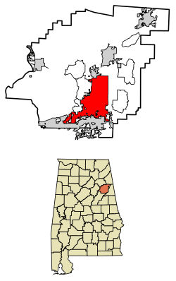 Location of Anniston in Calhoun County, Alabama.