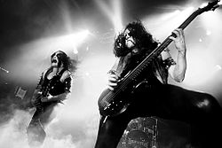 Members Abbath (left) and Apollyon (right) performing at Hole in the Sky festival in 2011.