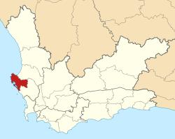 The Saldanha Bay Local Municipality is located on the Cape West Coast Peninsula and around Saldanha Bay, on South Africa's West Coast in the Western Cape province, to the north of Cape Town.
