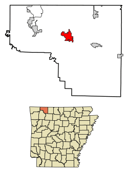 Location of Berryville in Carroll County, Arkansas.