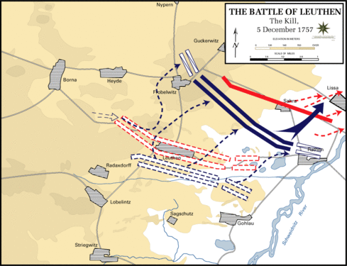 Map showing the futility of the Austrian effort at defense, and withdrawal from Leuthen
