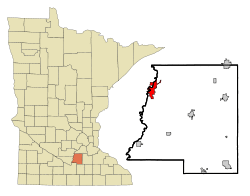 Location of Le Sueur within Le Sueur and Sibley Counties in the state of Minnesota