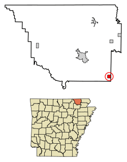 Location of O'Kean in Randolph County, Arkansas.