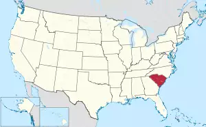 Map of the United States highlighting South Carolina