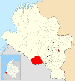 Location of the municipality and town of Cumbal in the Nariño Department of Colombia