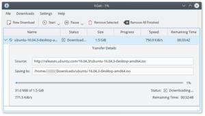 KGet on KDE Plasma 5.10.5, showing an ongoing download