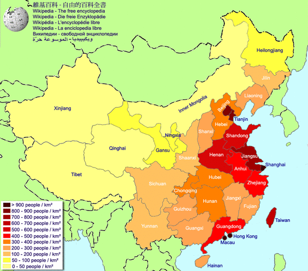 Population density of China by first-level administrative regions(English).png
