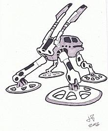 Ink on paper drawing of a robot