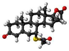 Ball-and-stick model of the spironolactone molecule