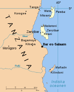 Location of Zanzibar within Tanzania.