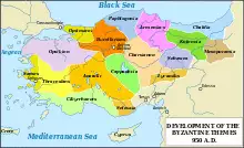 Map of Byzantine Empire showing the themes in circa 950