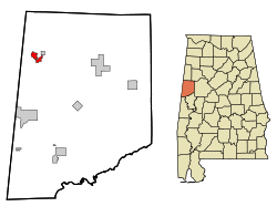 Location in Pickens County and the state of Alabama