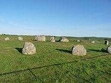 Photo of the stone circle in evening sunlight