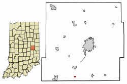 Location of Dunreith in Henry County, Indiana.