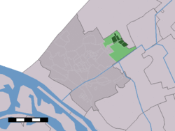 The village (dark green) and the statistical district (light green) of Wateringen in the municipality of Westland.