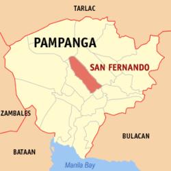 Map of Pampanga showing the location of City of San Fernando