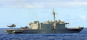 US Navy 100713-N-7058E-050 A Royal Australian Navy Sea King helicopter lands on the aft flight deck of HMAS Kanimbla (L 51).jpg