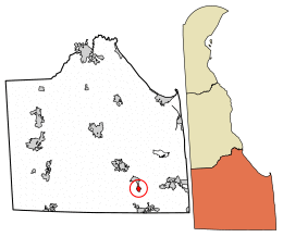 Location of Frankford in Sussex County, Delaware.