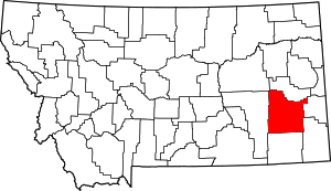 Map of Montana highlighting Custer County