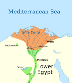 In orange, the territory possibly under control of the 14th dynasty according to Ryholt.[1]