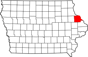 Map of Iowa highlighting Dubuque County