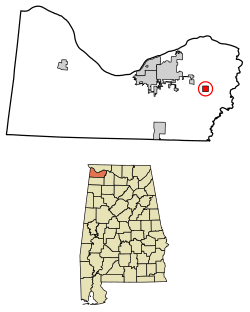Location of Leighton in Colbert County, Alabama.