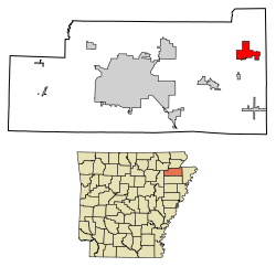 Location of Monette in Craighead County, Arkansas.